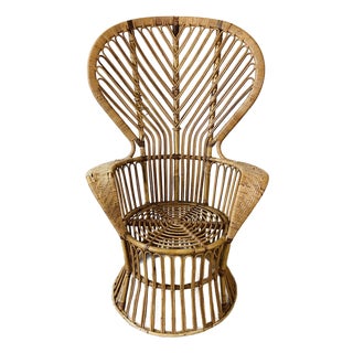 Vintage 1960s Rattan Peacock Chair Italian Modern Gio Ponti Style For Sale