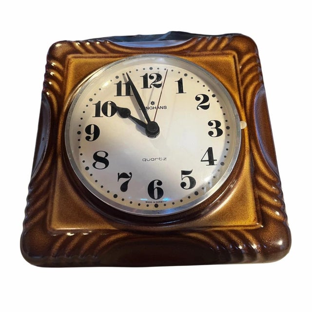 1970s JUNGHANS Quartz Wall clock, kitchen clock Ceramic Very stylish Brown Fully functional and in top condition Ceramic...