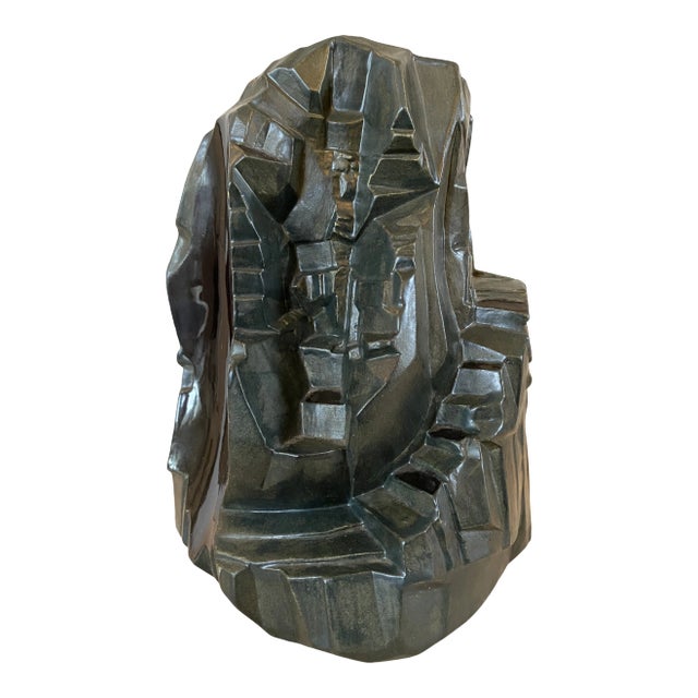 1980s Signed Cubist Brutalist Pottery Ceramic Sculpture For Sale