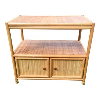 Vintage Bamboo Rattan Rolling Bar Cart For Sale