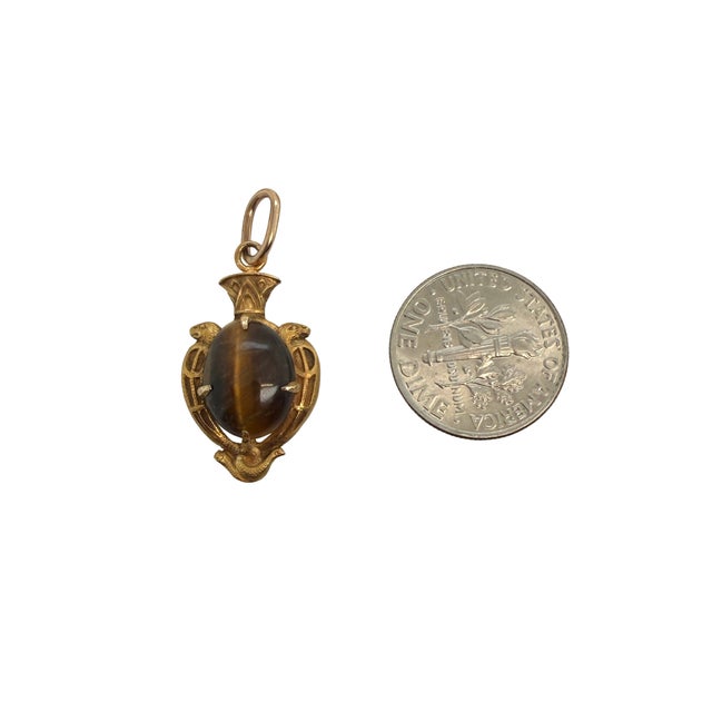 Victorian Late 19th Century Victorian 14k Gold Tiger’s Eye Pendant With Snake Motif For Sale - Image 3 of 4