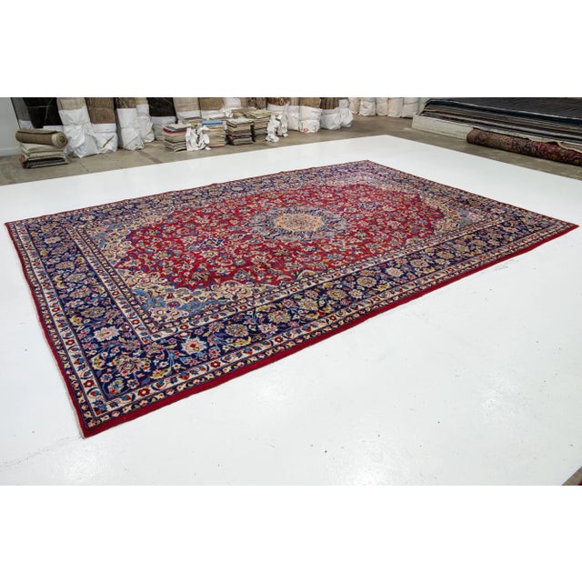 Persian Vintage Handmade Kashan Red Wool Rug With Medallion Motif - 9'9'' x 14'3''. For Sale - Image 3 of 10