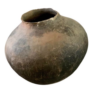 1920s Primitive Clay Smoke Fired Vessel “Black & Sand” For Sale