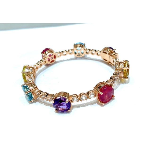 Baroque Bochic "Capri" Ruby, Amethyst & Topaz Vintage Bracelet Set 18K Gold & Silver For Sale - Image 3 of 6