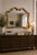 Striking vintage La Barge wall mirror featuring an architectural Hollywood Regency silhouette with stepped pagoda-style...