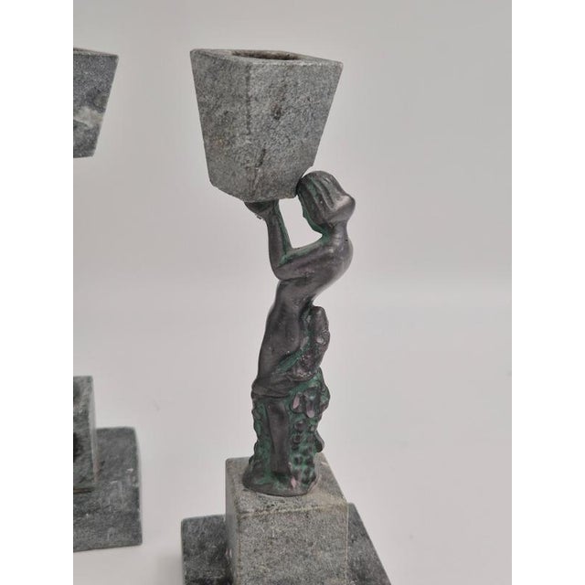 1930s Art Deco Candleholders in Bronze and Soapstone, Finland, 1930s, Set of 2 For Sale - Image 5 of 10