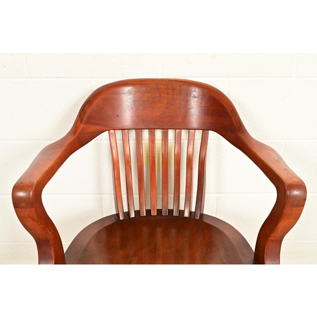 B. L. Marble Chair Co. Antique Mission Arts & Crafts Walnut Banker's Chair, Circa 1910 For Sale In South Bend - Image 6 of 14