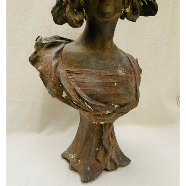 Bronze Antique French Art Nouveau Cast Iron Bust of a Bonneted Coquette, Signed Jacobs For Sale - Image 8 of 9