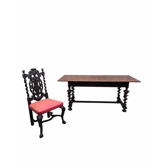 Early 20th Century Antique Jacobean Revival Style Barley Twist Desk With Chair For Sale - Image 5 of 12