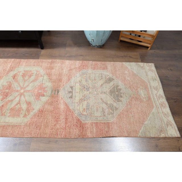1970s Vintage Handmade Wool Cotton Orange Runner Rug For Sale In San Francisco - Image 6 of 11
