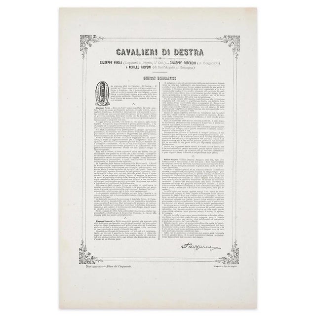 Cavalieri di destra is an original artwork realized in the 1870s by antonio manganaro. Original colored lithograph. Good...