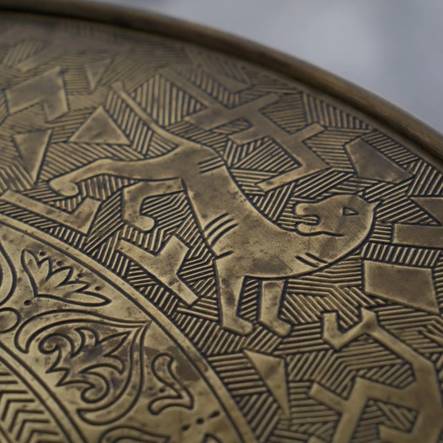 1920s Art Deco Orientalist Gueridon Table with Embossed Brass Top, 1930s For Sale - Image 5 of 12