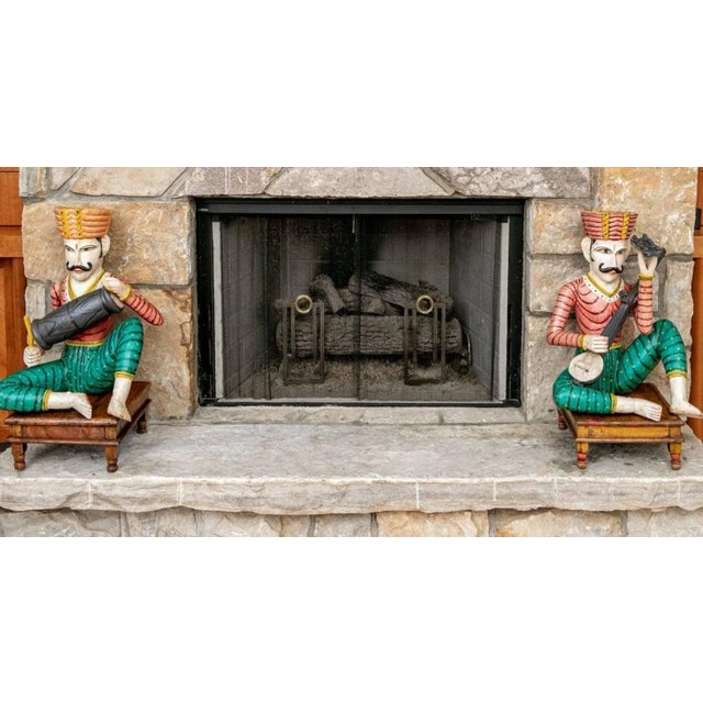 Large Antique Rajasthan Carved Musician Sculptures - a Pair For Sale - Image 11 of 11