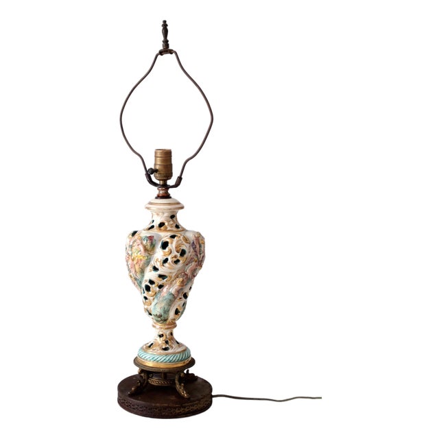 Vintage Capodimonte Style Hollywood Regency Lamp For Sale