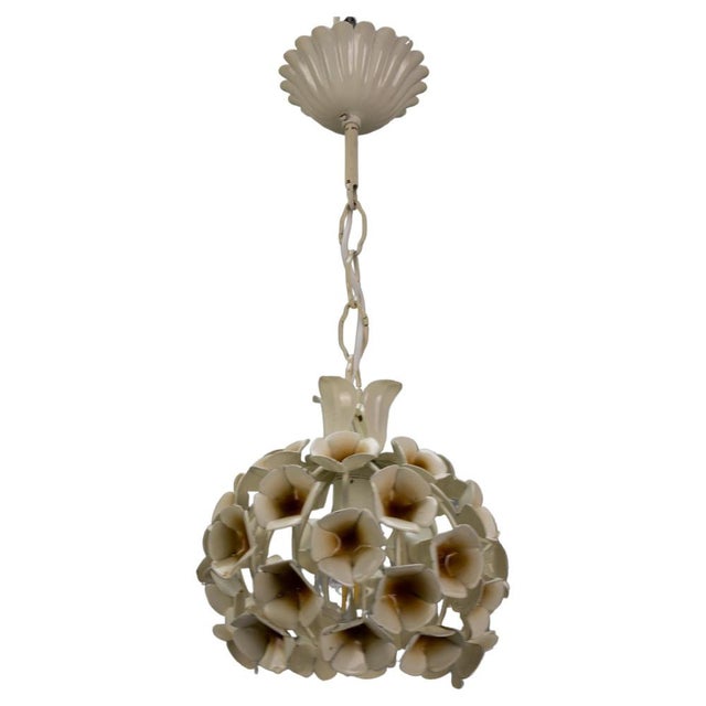 Hollywood Regency French White Flower Metal Pendant Light, 1960s For Sale - Image 15 of 15