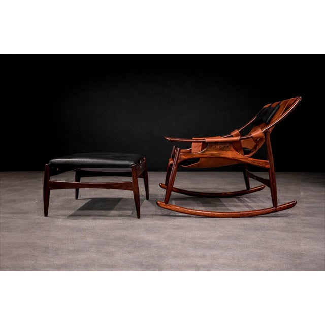 Rocking Chair with Ottoman in Rosewood & Leather, Liceu de Artes, 1960s - Lot 600 For Sale - Image 9 of 12