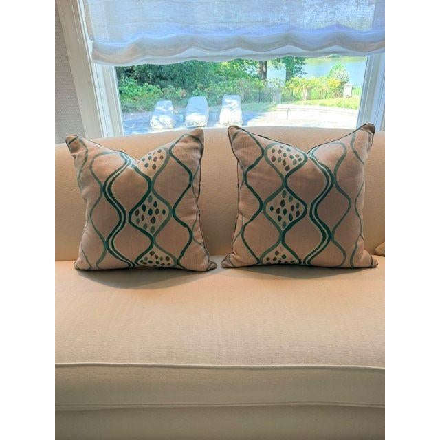 2010s Upholstered Apartment Sofa With Ottoman & Designer Pillows For Sale - Image 5 of 8