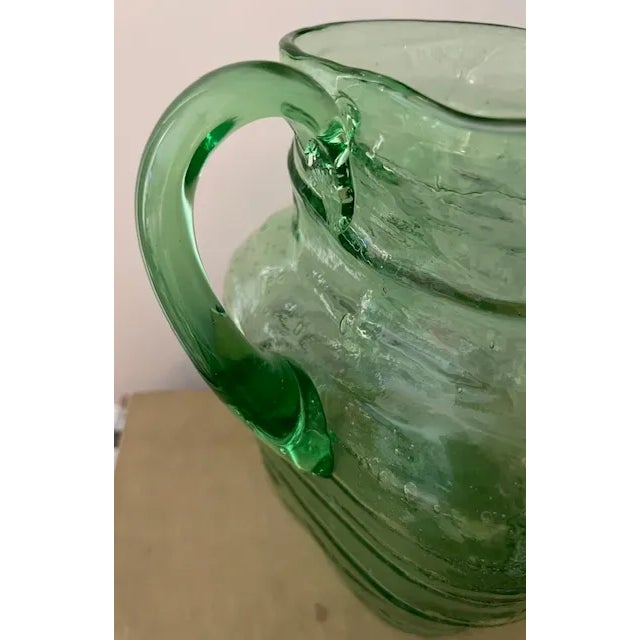 Mid Century Modern Hand Blown Green Glass Pitcher For Sale - Image 4 of 6