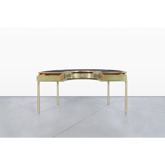 Mastercraft Vintage Brass “Demi Lune” Desk by Mastercraft For Sale - Image 4 of 14