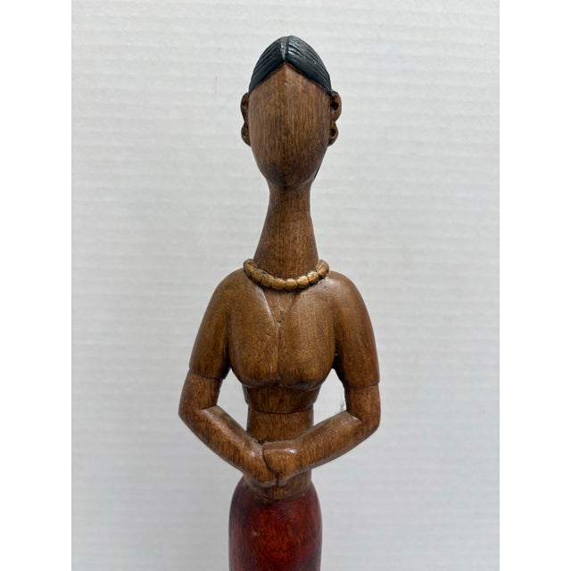 Unique Vintage Tall Slender Figural Wood Decor Statue Accent For Sale - Image 4 of 8