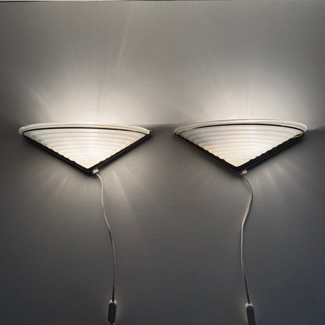 Vintage Glass Wall Lamps with Gold Holders, 1970s, Set of 2 For Sale - Image 17 of 18