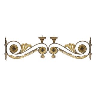 Large Gilt Appliques with Flowers and Scroll Arms for Votive Lamps, 1700s, Set of 2 For Sale