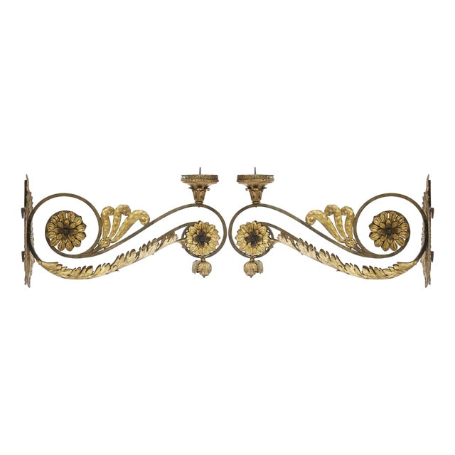 Large Gilt Appliques with Flowers and Scroll Arms for Votive Lamps, 1700s, Set of 2 For Sale