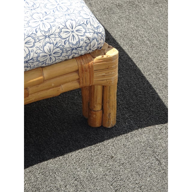 Large Vintage French Country Coastal Bamboo Rattan Ottoman Foot Stool For Sale - Image 13 of 17