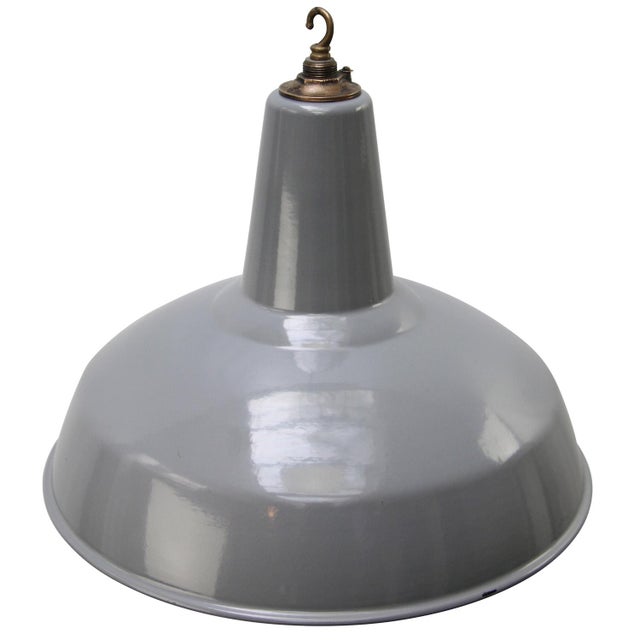 Industrial Vintage Industrial English Grey Enamel Pendant Light For Sale - Image 3 of 6