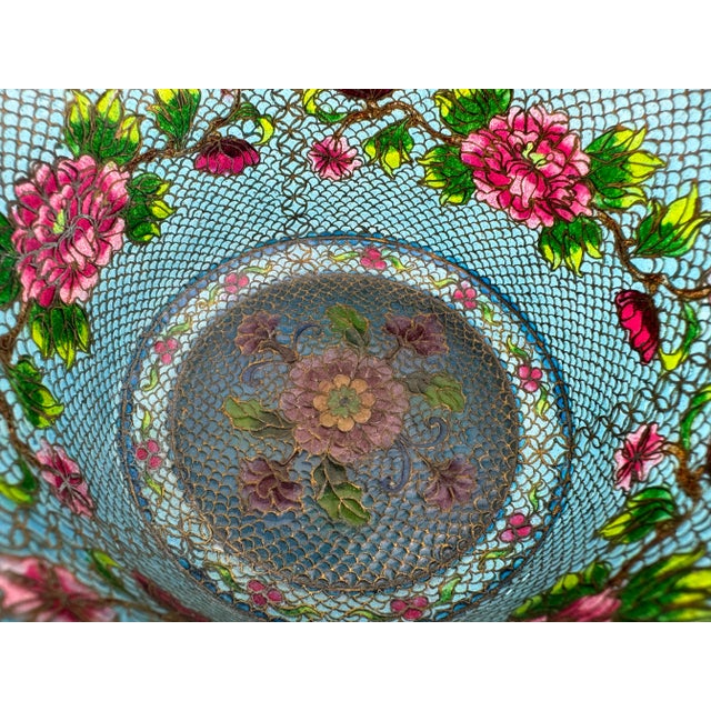 Chinese Vintage Mid 20th Century Chinese Cloisonné Decorative Bowl in Brilliant Sky Blue With Floral Motif For Sale - Image 3 of 16