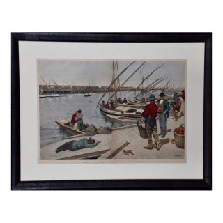 San Francisco Sicilian and Italian Fishermen: A 19th C. Hand-Colored Woodcut, 1889 For Sale