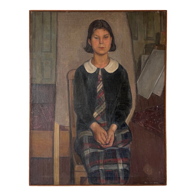 Vintage Bena Frank Mayer (American, 1900–1994) Young Girl Portrait Oil on Canvas Painting, Framed For Sale