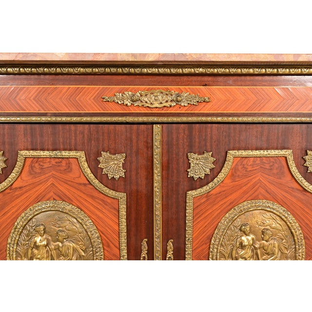 Paul Sormani Style French Napoleon III Mahogany and Kingwood Marble Top Buffet Server or Bar Cabinet With Mounted Gilt Bronze Ormolu For Sale - Image 9 of 16