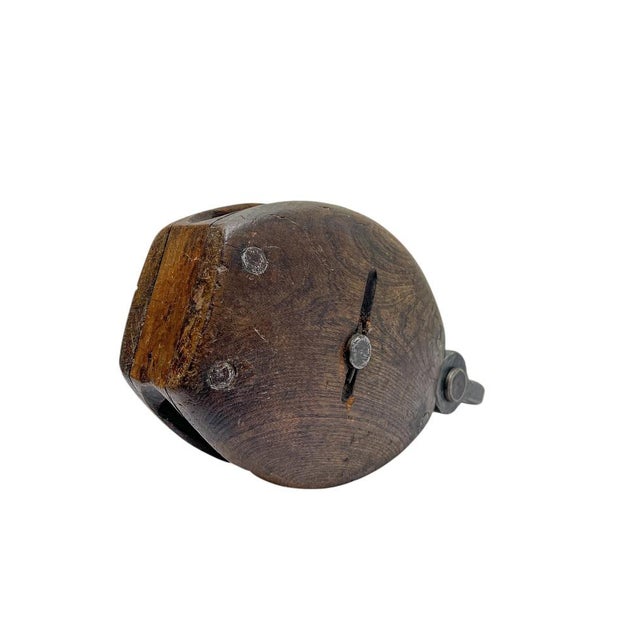 Wood Late 19th Century Wooden Boat Pulley with Wrought Iron Details, 1890s For Sale - Image 7 of 12