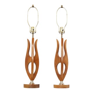 1960s Mid-Century Modern Sculptural Walnut Table Lamps - A Pair For Sale