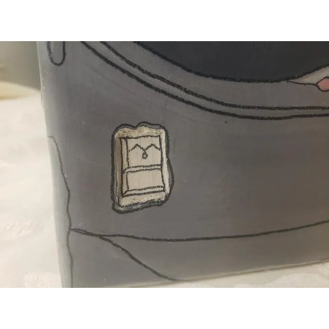 Joe Monk Studio Pottery Lidded Sgraffito Slab Vase Container 1988 For Sale - Image 6 of 11