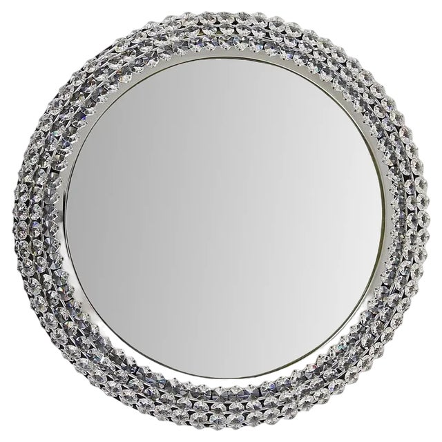 Round Chromed Crystal Backlit Wall Mirror, Austria, 1960s For Sale