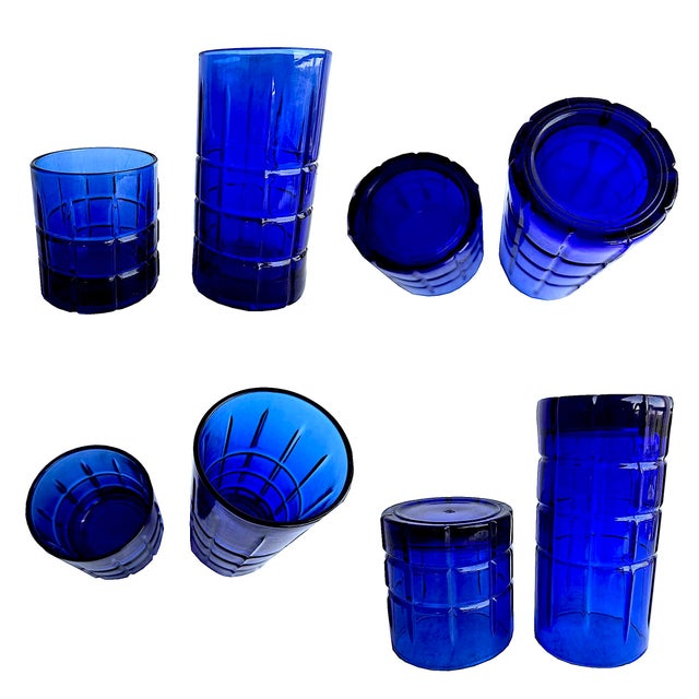 Glass Vintage Anchor Hocking Tartan Cobalt Tumblers in 2 Sizes, Set of 12 For Sale - Image 7 of 9