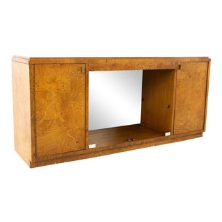 Milo Baughman Style Bernhardt Mid Century Burlwood Low Sideboard Buffet Credenza For Sale