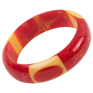 Belle Kogan Art Deco Bakelite Bracelet Bangle Red and Yellow Elongated Dot