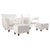 Pair of armchairs with foot stools in white fabric, Italian production from the 1940s. Structure and feet in the shape of...