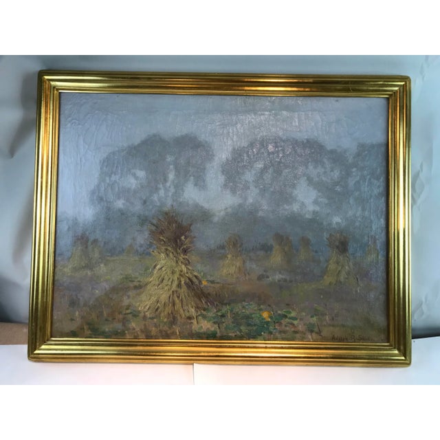 American 1920s Vintage Framed Adolf Shulz Autumn Fog Oil Painting For Sale - Image 3 of 12
