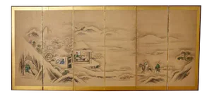 Japanese Six Panel Kano School Winter Landscape Screen