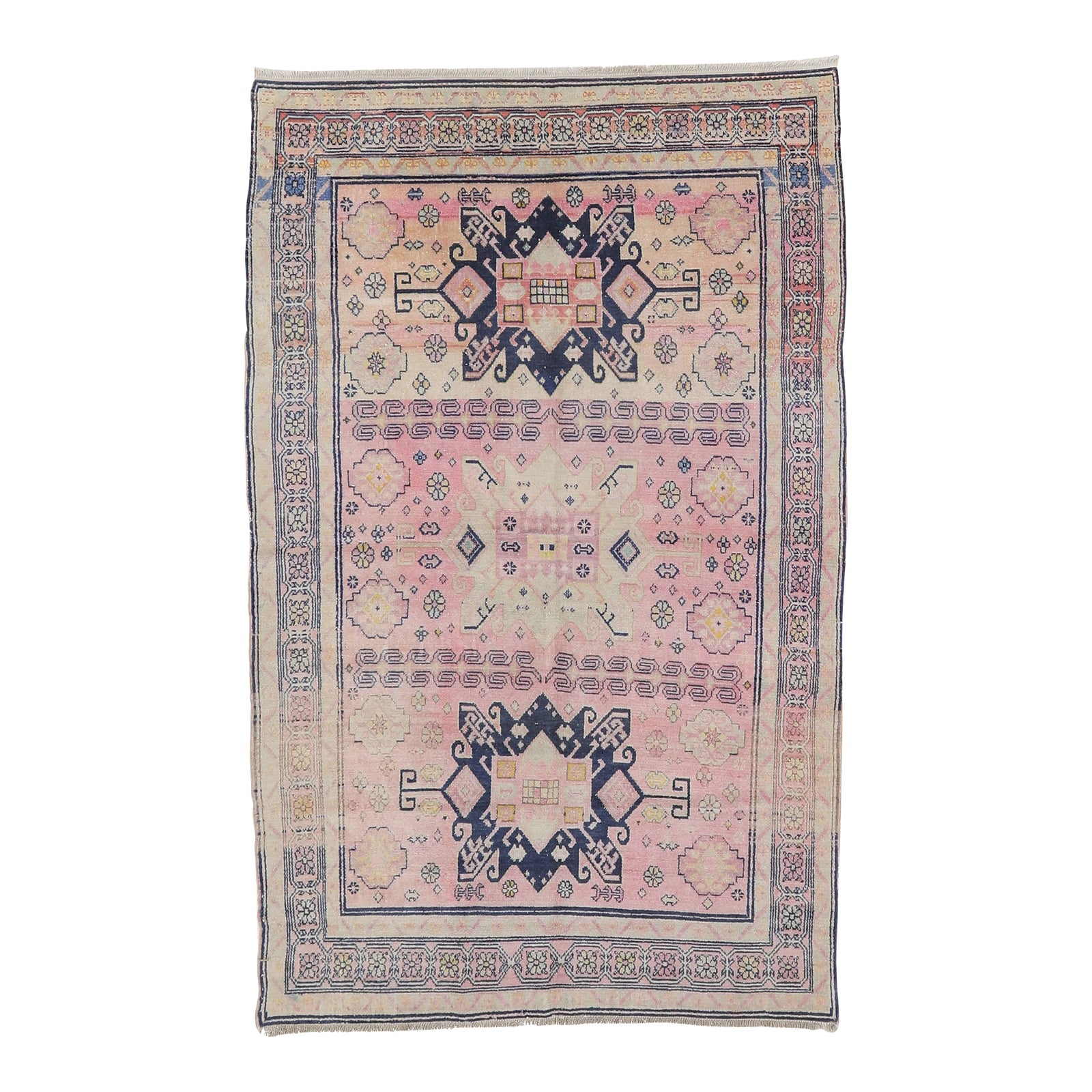 Mid 20th Century Vintage Washed Out Caucasian Rug | Chairish