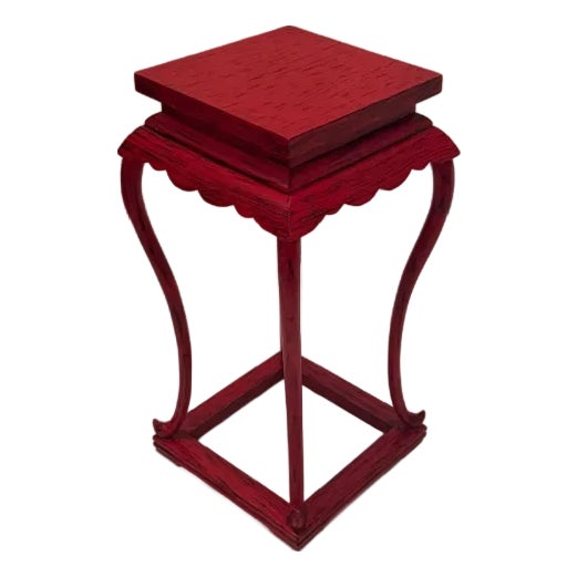 Vintage Red Lacquer Square Side Table For Sale