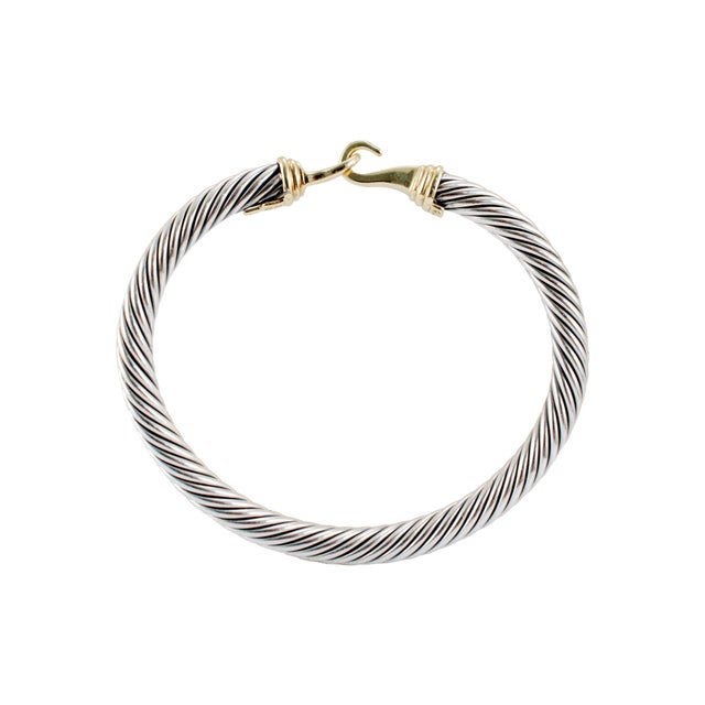 David Yurman 925 Silver 14k Yellow Gold Buckle Classic Cable Bangle Bracelet For Sale In Houston - Image 6 of 9