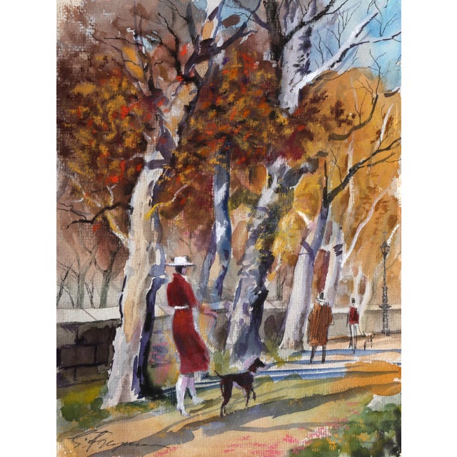 West Side Stroll, Erik Freyman Watercolor With Pastel on Paper, Signed in Pen For Sale - Image 4 of 4