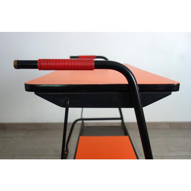 Vintage Orange Perforated Metal Serving Cart, 1950s For Sale - Image 9 of 13