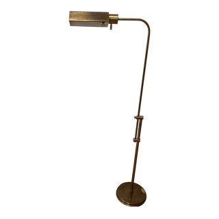 Vintage Mid 20th Century Original Patina Solid Brass Adjustable Floor Lamp Pharmacy Style by Chapman For Sale