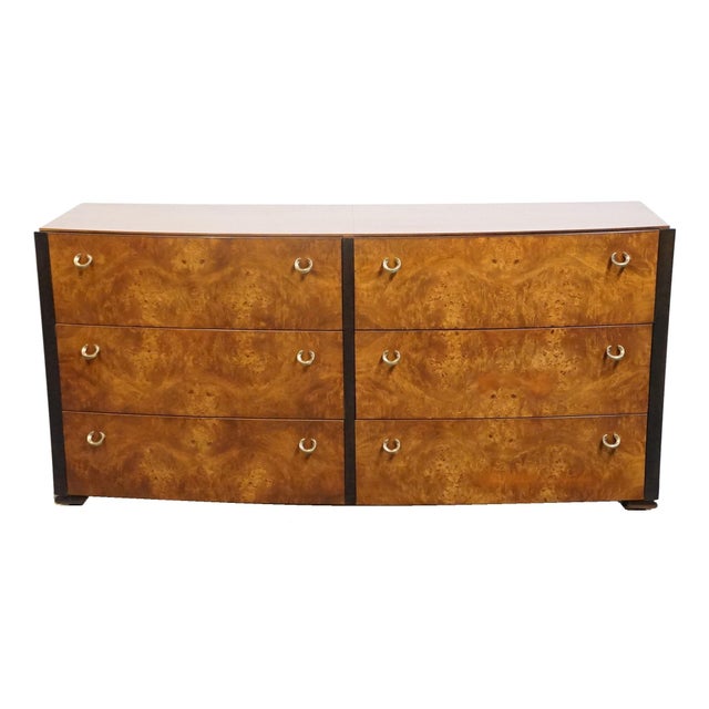 Contemporary Hickory White Briar Collection Burled Walnut Contemporary Modern / Art Deco 61" Double Dresser 35531-35 For Sale - Image 3 of 13